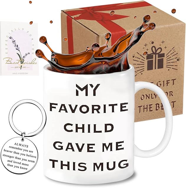 Christmas Gifts for Mum and Dad, Funny Coffee Mug Mum and Dad Christmas Gifts from Daughter Son, Novelty Coffee Mug for Mum Dad, Mum Christmas Gifts - My Favourite Child Gave Me This Mug - 13oz