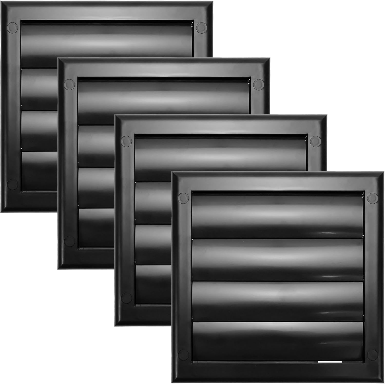 Vent Systems 4" Inch (7.5'' x 7.5") Pack of 4 Exhaust Vent Cover - Black - Dryer Vent Hood - Louvered Dryer Duct Vent Cover - Vent Hood Cap - One-Directional Plastic Air Exhaust Grille