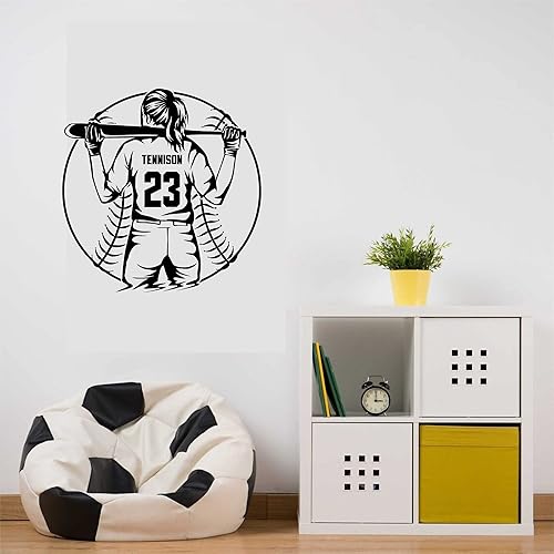 Miniatura 2 de Calcomanía de vinilo personalizada para niñas y mujeres de jugador de sóftbolbéisbol Elige tu nombre y números, calcomanías de vinilo