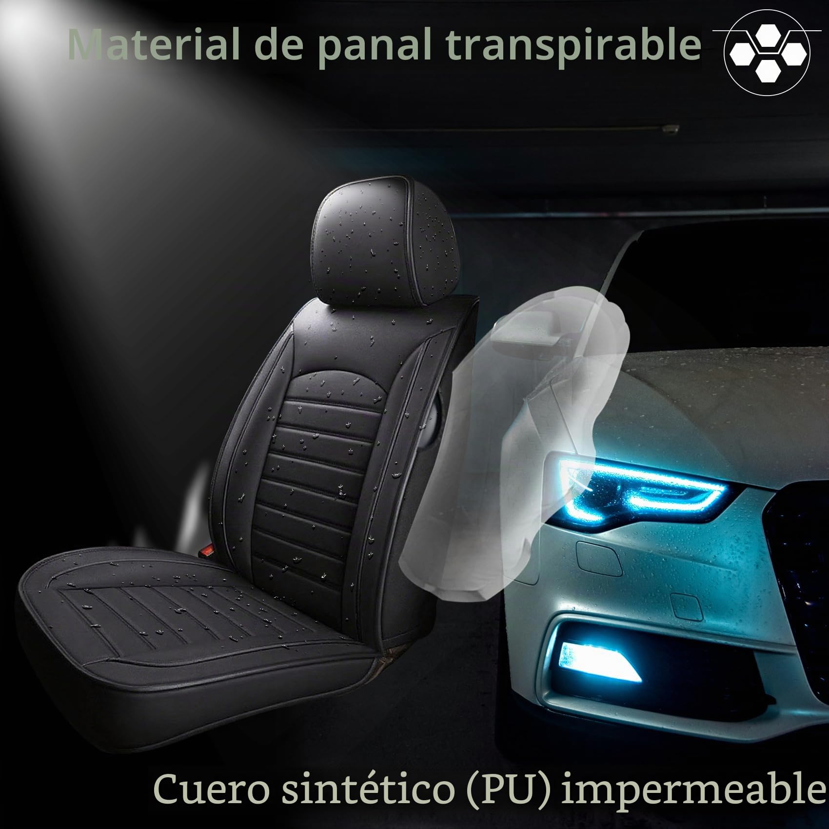 Juego de 2 fundas para asientos delanteros de coche, piel sintética, para VW Amarok Beetle Bora CC Caddy EOS Fox Golf Plus SV Jetta Passat Polo Sharan T-Cross T-Roc Taigo Tiguan Allspace Touran e-Golf