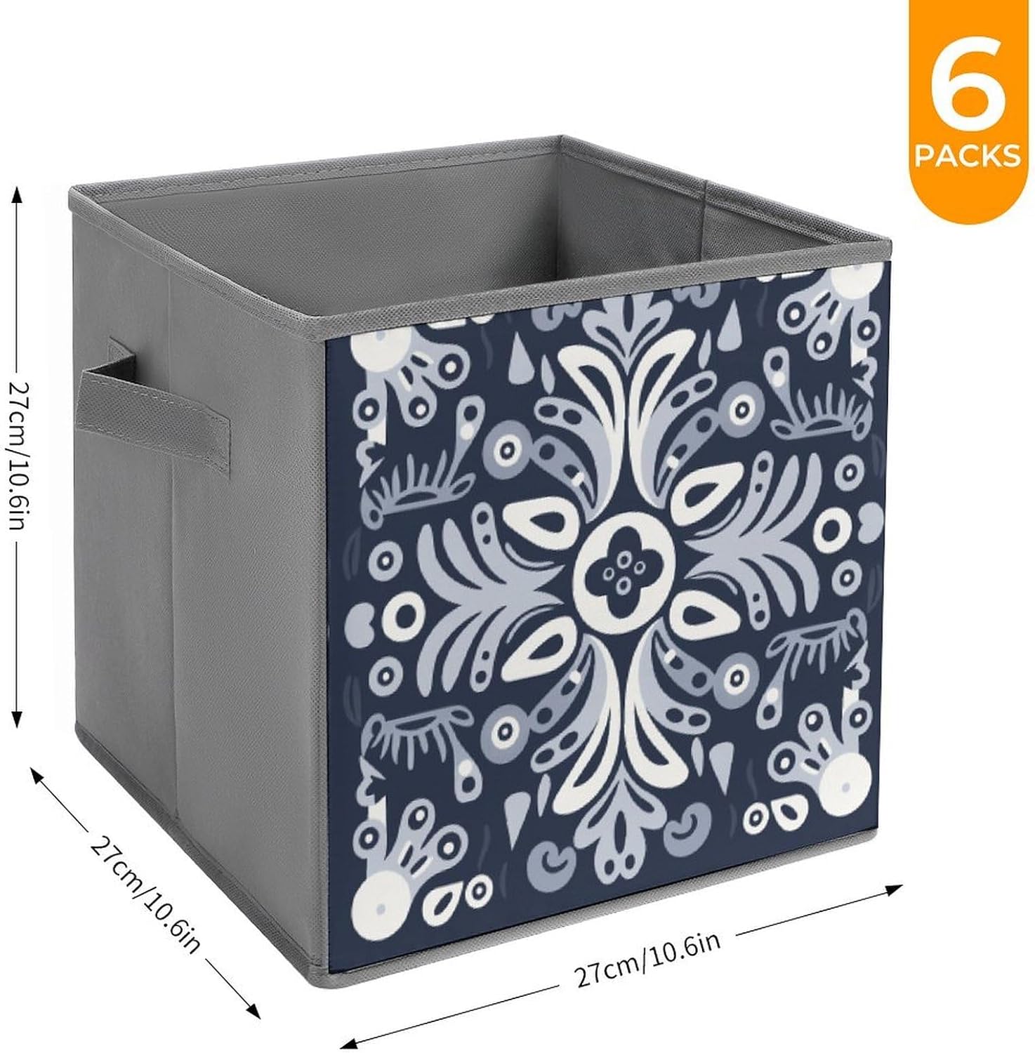 Navy Blue Storage Cubes Set of 6 Storage Bins with Handles Collapsible Storage Basket Fabric Storage Box for Shelves Large Closet Shelf Organizer for Organization 11 Inch