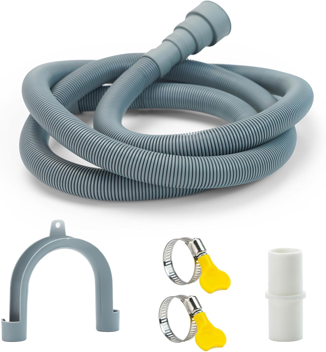 4.9 Feet Universal Washing Machine Drain Hose Flexible Dishwasher Drain Hose Extension Kits Corrugated Washer Hose w/ 1 Adapter 2 Hose Clamps 1 U-Bend Hose Holder