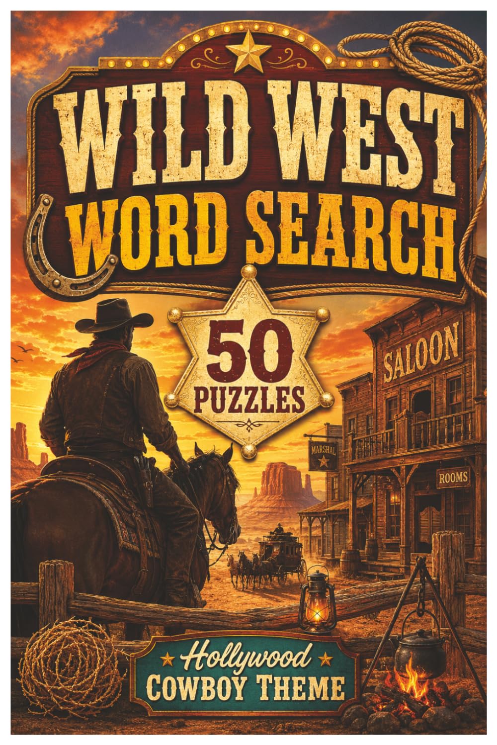 Wild West Word Search: 50 Large Print Puzzles for Adults Featuring Cowboys, Outlaws, Horses, Saloons, Frontier Life, and Hollywood Westerns