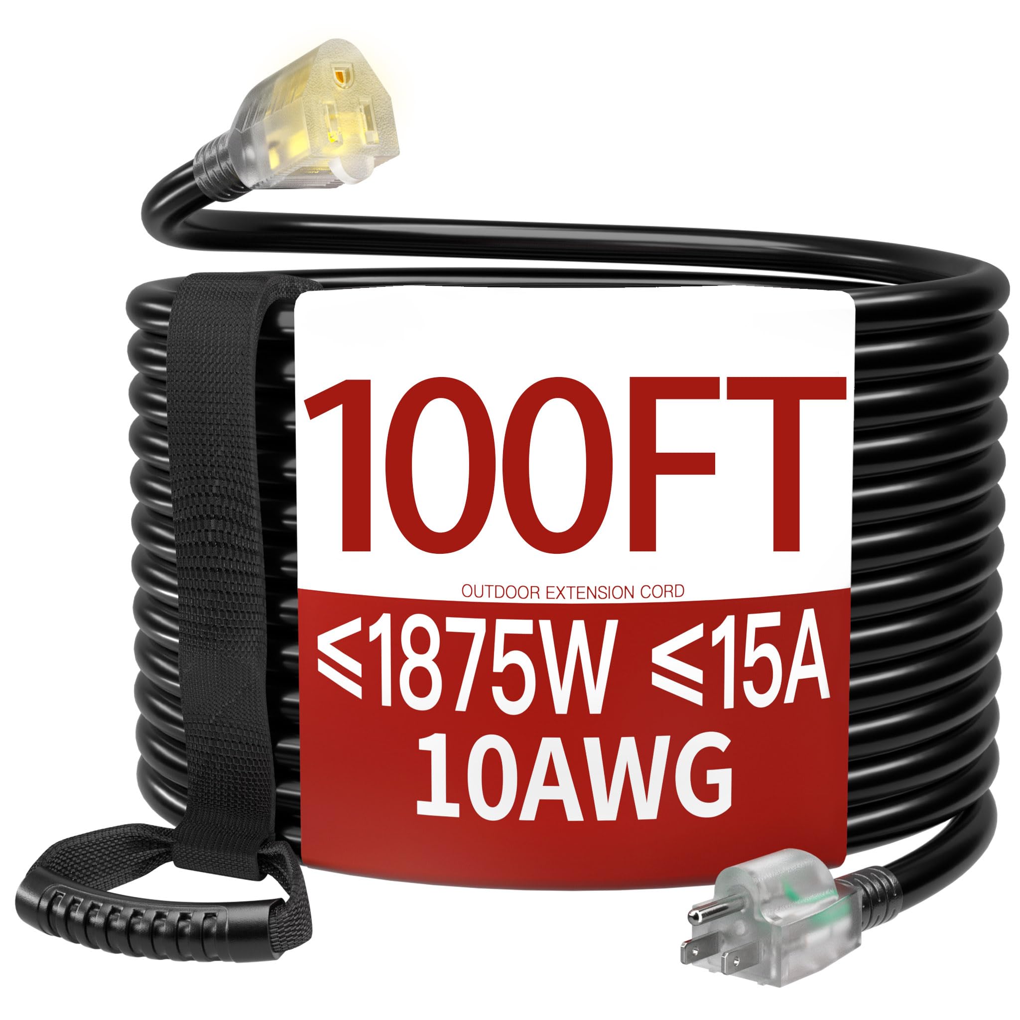 Skrizcable100 FT 10 Gauge Extension Cord Outdoor, Black Power Cord