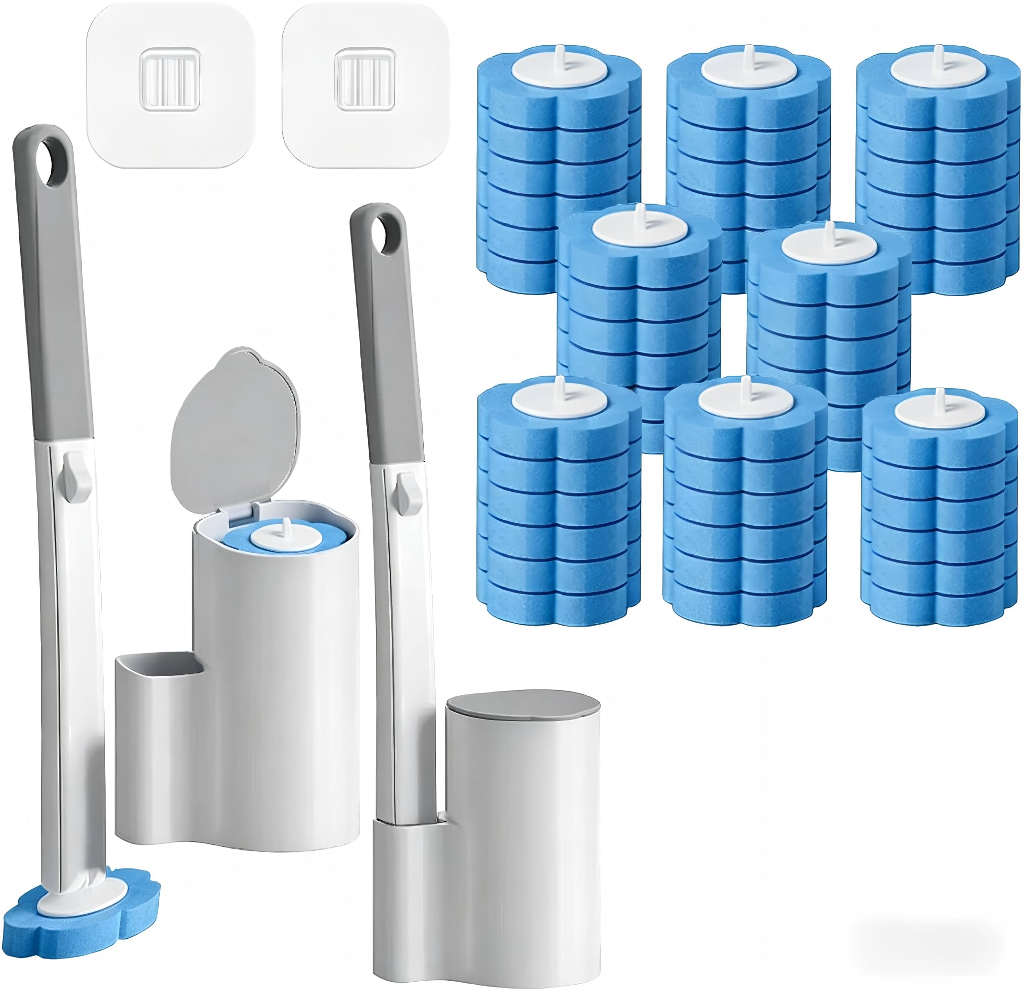 Disposable Toilet Brush 2 Pack, Toilet Brush and Holder Set with 48 Cleaner Refills and Extended Handle for Toilet Bowl Cleaners,Bathroom Cleaning,Sink,Bathtub,Floor - Blue (Ocean Fresh Scent)-Xing