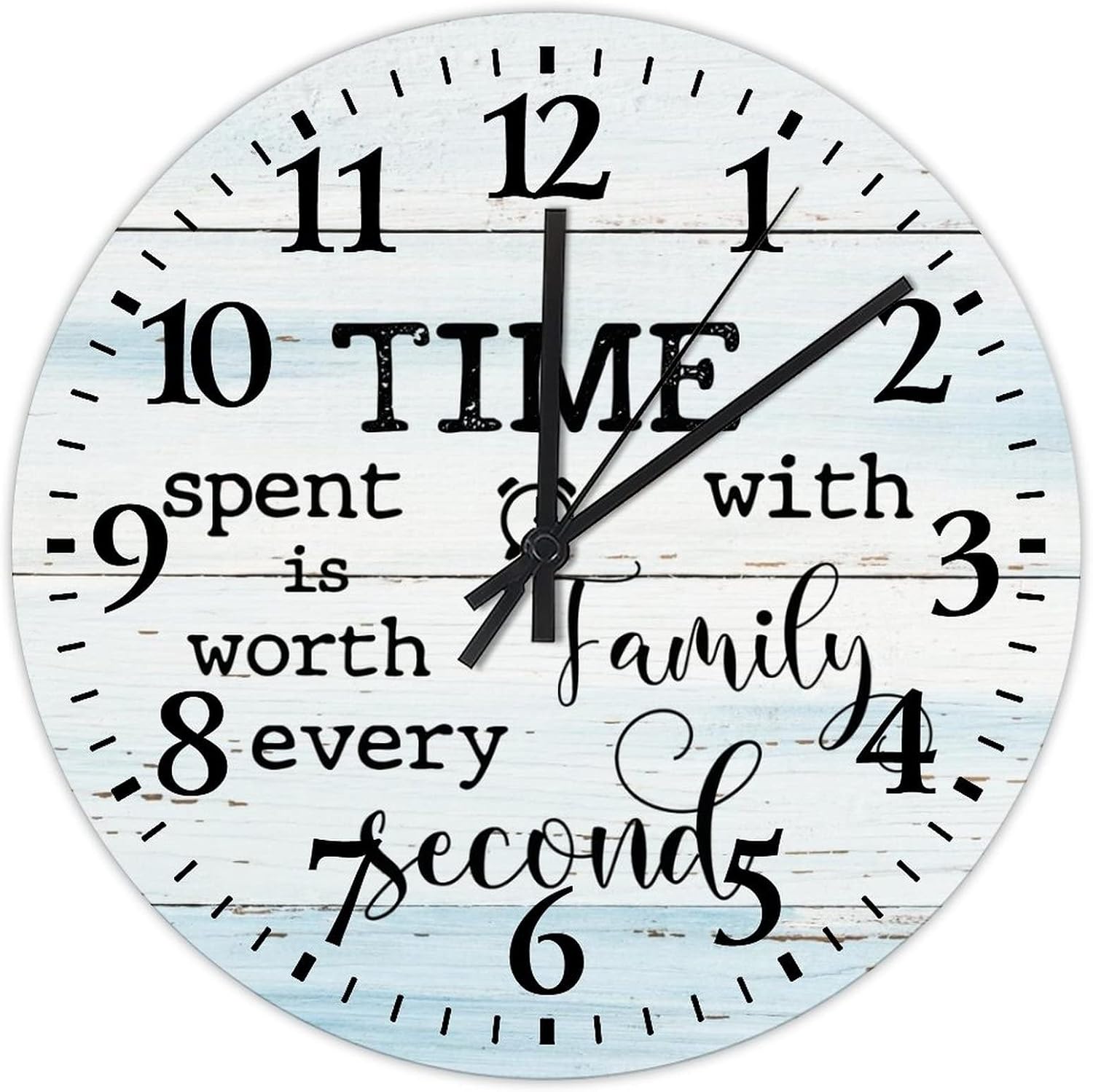 12 Inch Time Spent with Family is Worth Every Second Wall Clock Battery Operated Family Positive Saying Cool Room Decor Arabic Numeral Round Clock for Dining Room Decor