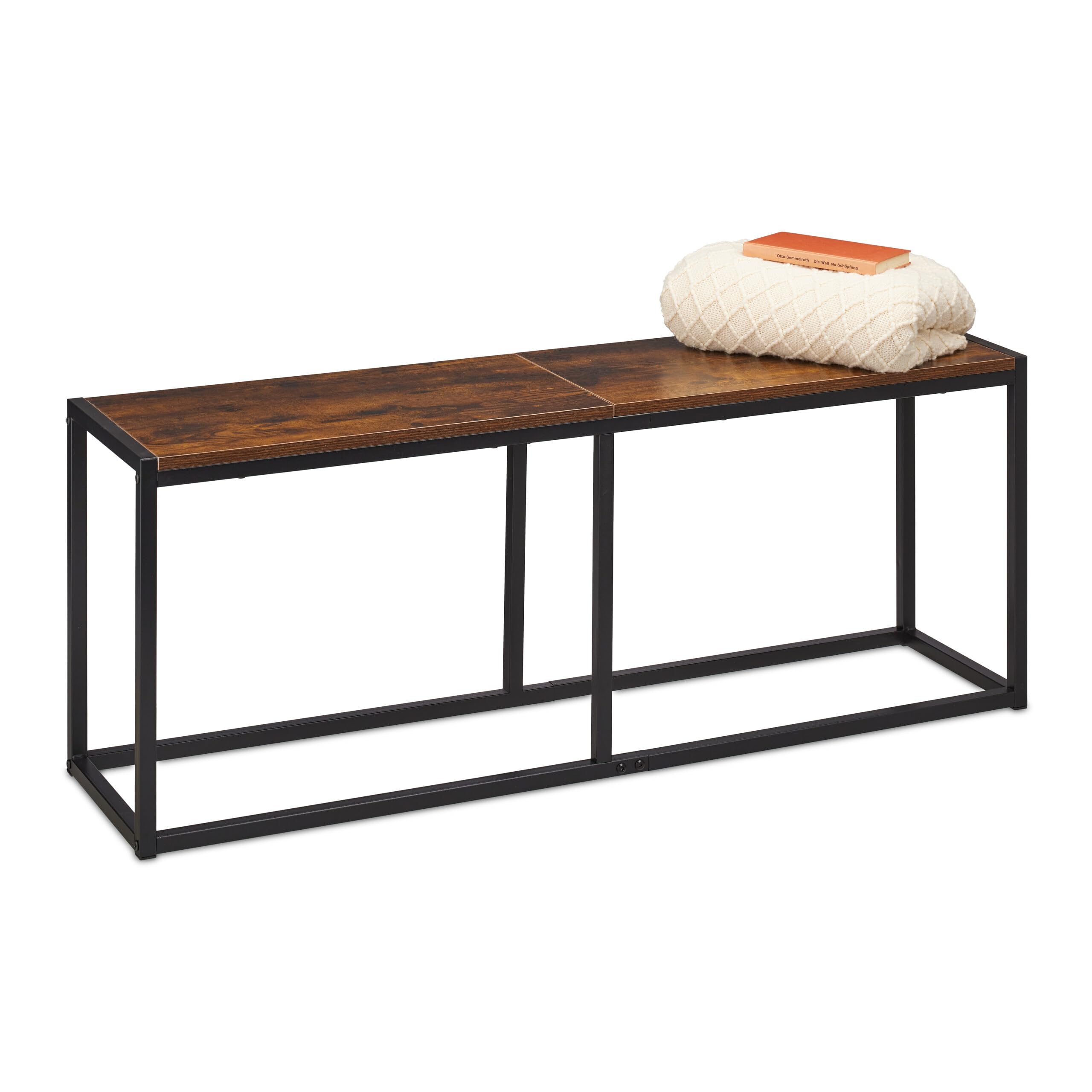 Banc Relaxdays, Salle à Manger, Salon et Couloir, HxLxP : 47x120x30 cm, Banc de Cuisine, métal, Industriel/Noir