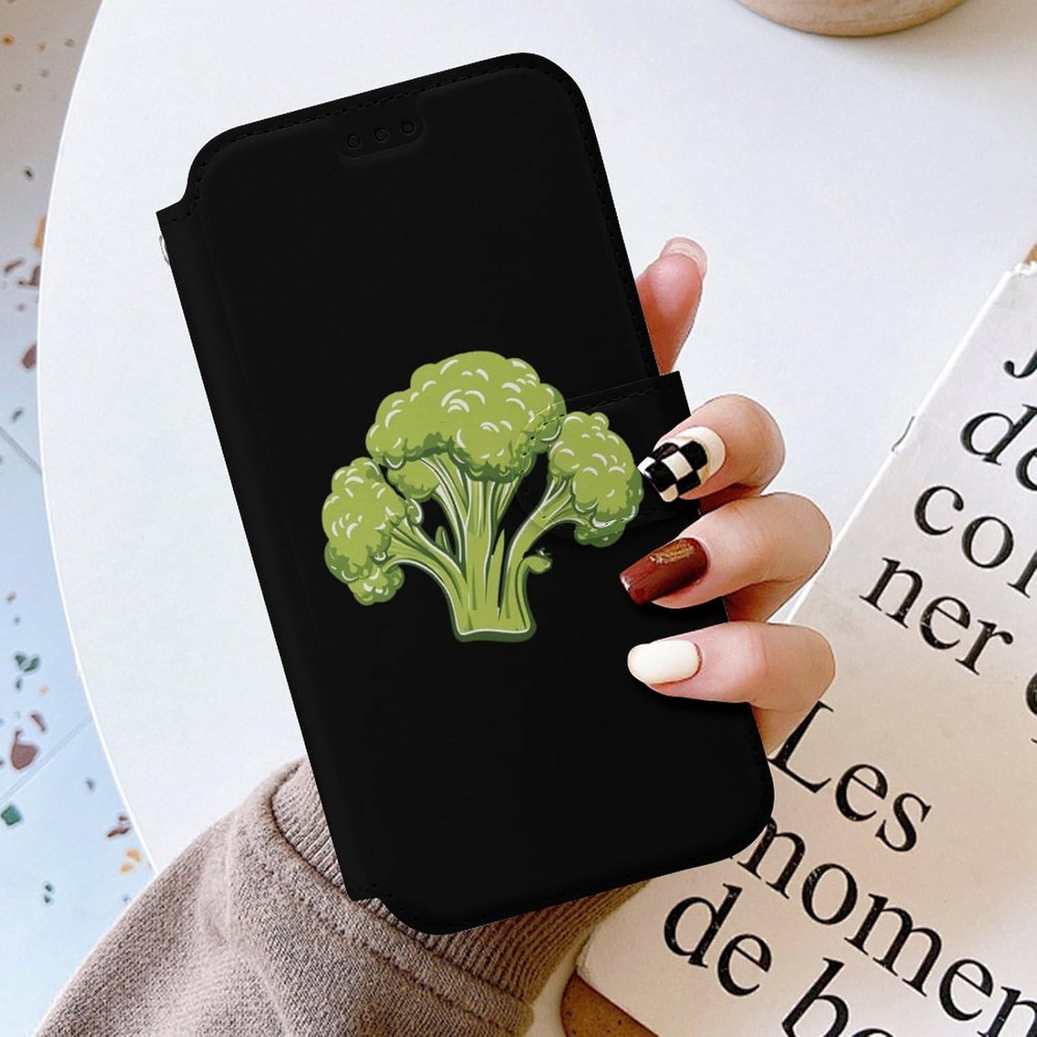 Broccoli Vegetables Compatible with iPhone 16/16 Plus/16 Pro/16 Pro Max/16 E Case Phone Wallet Card Holder Flip Cover with Wrist Strap