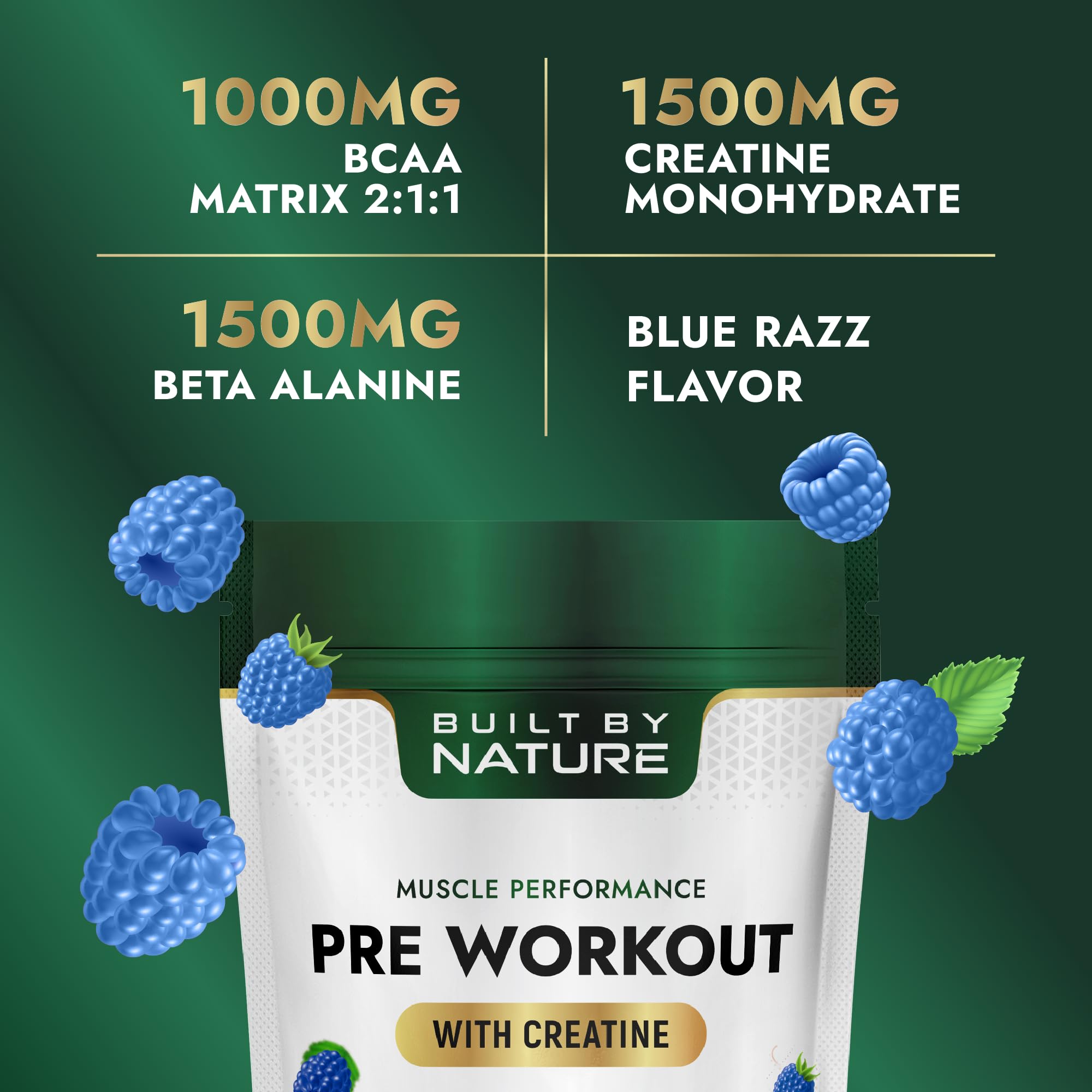 Built by Nature Pre Workout Powder for Men & Women, Blue Razz, 30 Servings with Creatine, Energy & Focus, Pumps, Sports Nutrition Supplement — Amazon image 3