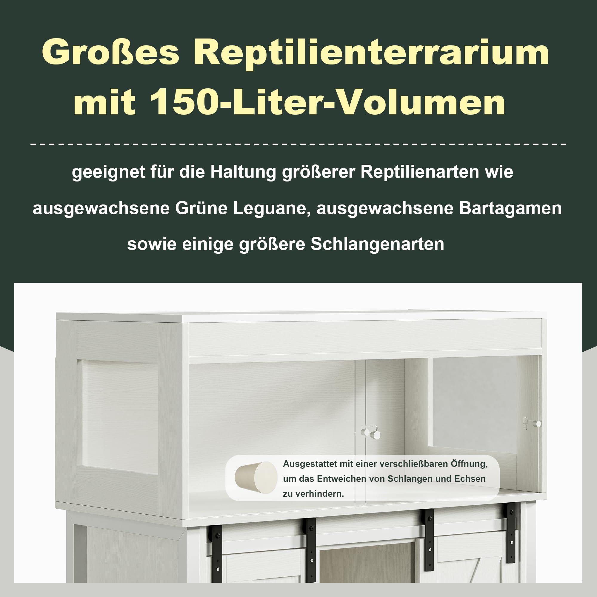Herture Reptilien Terrarium mit Unterschrank for 90 x 46 x 41 cm Terrarium | 150L Reptilienschrank, Terrarium mit Unterschrank für Bartagame, Schlangen, Jungtiere,Schiebetüren aus Acrylglas, EPX06RTW