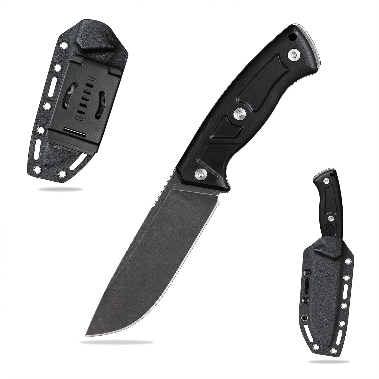 Knives 14C28N Steel Tactical Fixed Blade Knife with kydex sheath G10 Handle for Men EDC Outdoor Camping Survival Hunting (Black Stone Wash+Black G10)