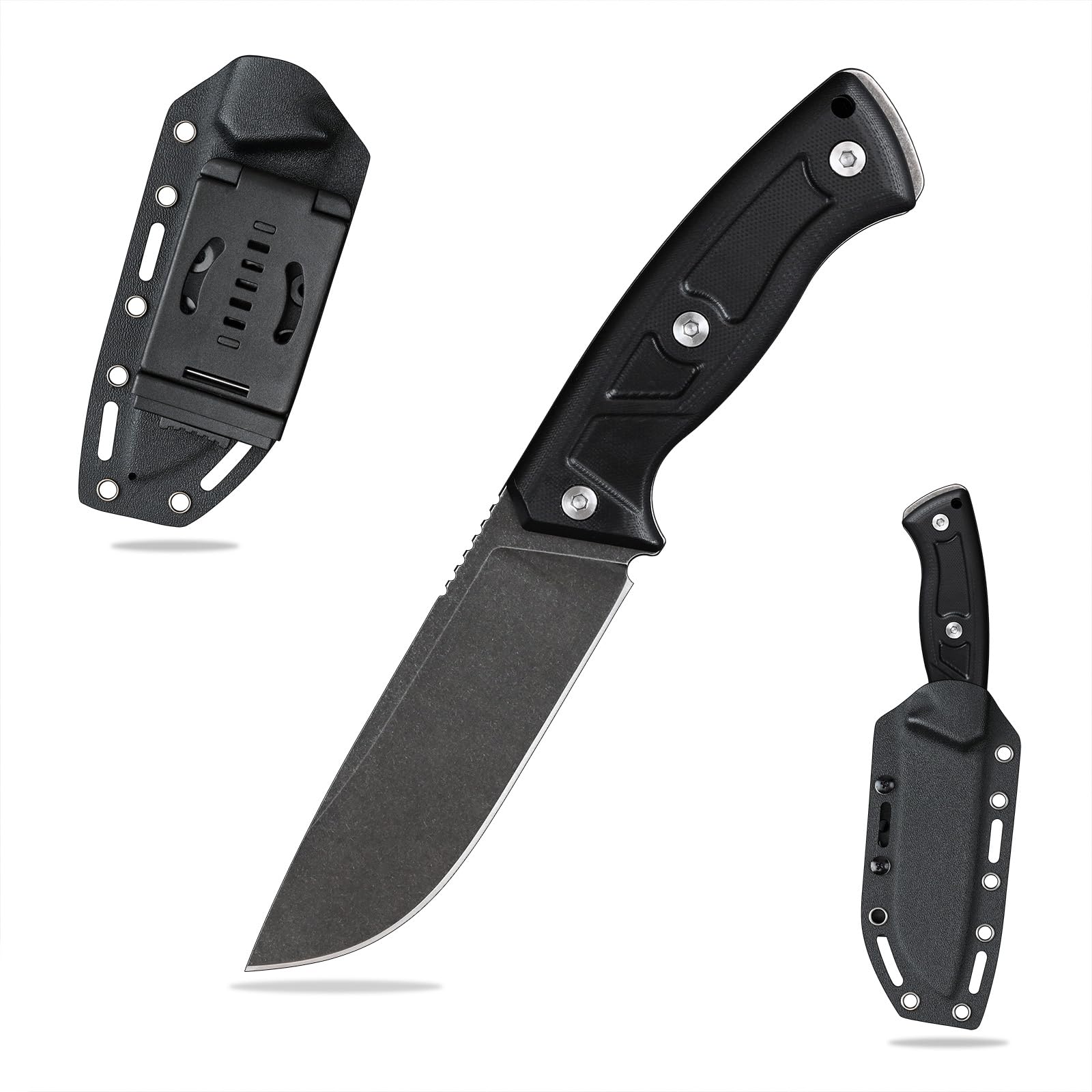 SDOKEDC Knives 14C28N Steel Tactical Fixed Blade Knife with kydex sheath G10 Handle for Men EDC Outdoor Camping Survival Hunting (Black Stone Wash+Black G10)