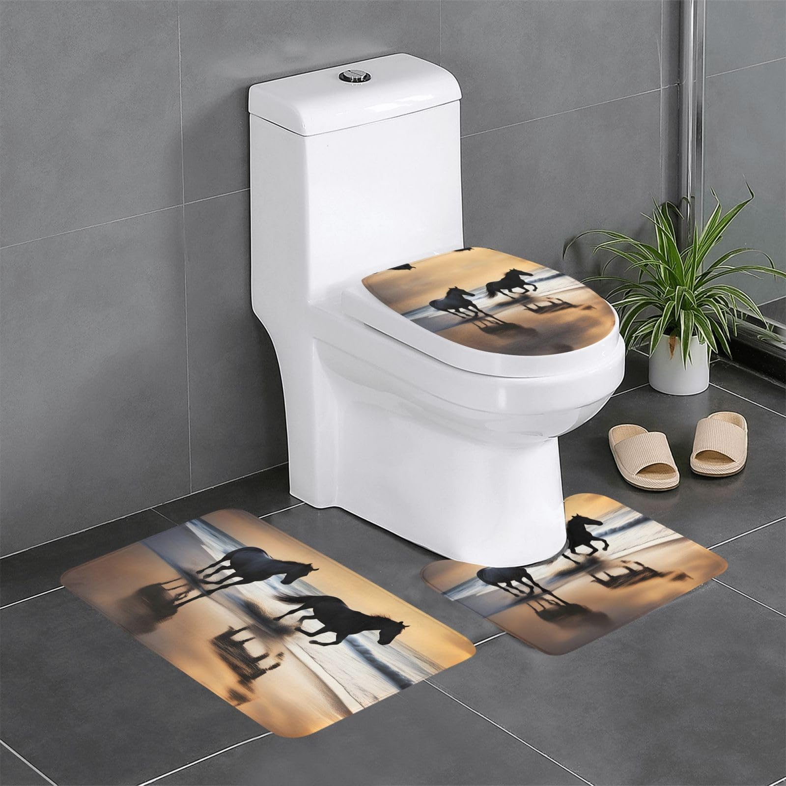 Tapis de salle de bain antidérapants lot de 3 avec tapis contour WC et ovale