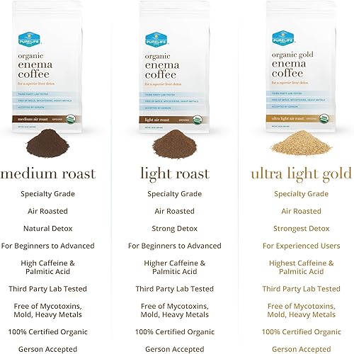 Vista 3 de PureLife Enema Café - 1 libra - específico orgánico Gerson - Molido - Sin moho ni hongos - tostado al aire mediano / enviado fresco - propiedad