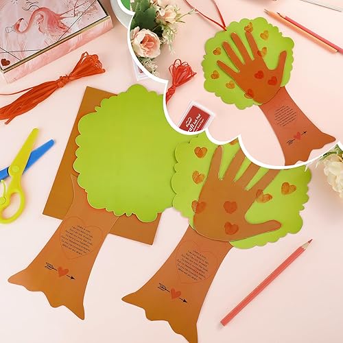Miniatura 5 de Geyee 32 juegos de letreros de árbol de San Valentín, kit de manualidades para el día de San Valentín para niños, kit de manualidades de papel de