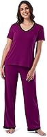 Fruit of the Loom Women's 2-Piece Breathable Sleep Set: Short Sleeve V-Neck Tee & Capri Pants, Soft Relaxed Fit PJs