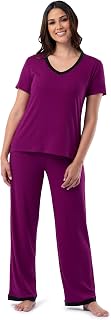 Fruit of the Loom Women's 2-Piece Breathable Sleep Set: Short Sleeve V-Neck Tee & Capri Pants, Soft Relaxed Fit PJs