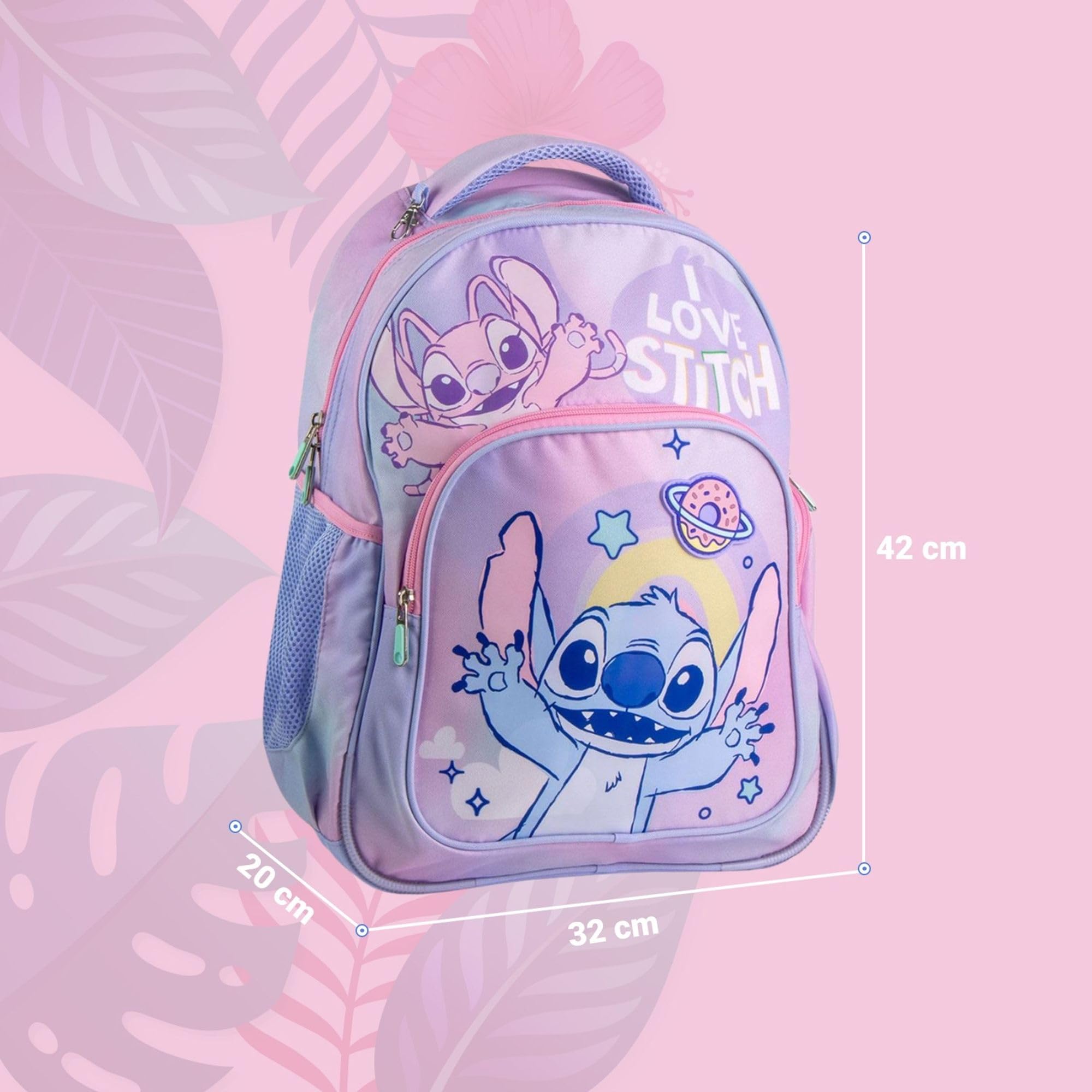 Zaino originale Disney Stitch per bambini con design rosa e viola | Zaino scolastico Stitch grande per bambini e bambine della scuola materna e elementare, resistente e leggero