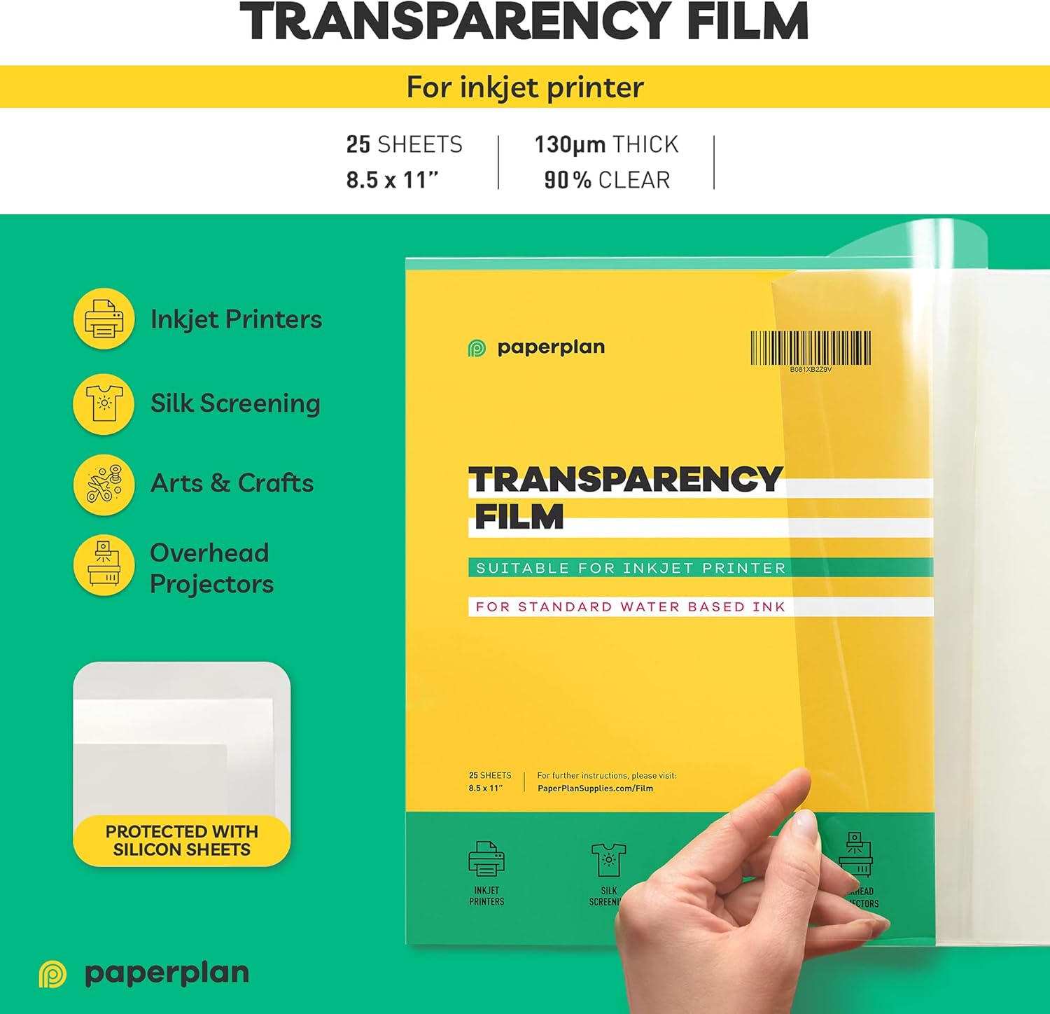 (25 Sheets) Transparency Paper Sheets For Inkjet Printer Film (8.5 x 11") Sheet Plastic Screen Transfer Printable Premium Silkscreen Photo // Paper Plan : Office Products