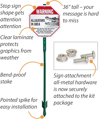 Miniatura 4 de SmartSign Letrero octágono para patio con estaca de 3 pies, 10 x 10 pulgadas, con estaca de 3 pies, aluminio laminado inoxidable de 40 mil, rojo,