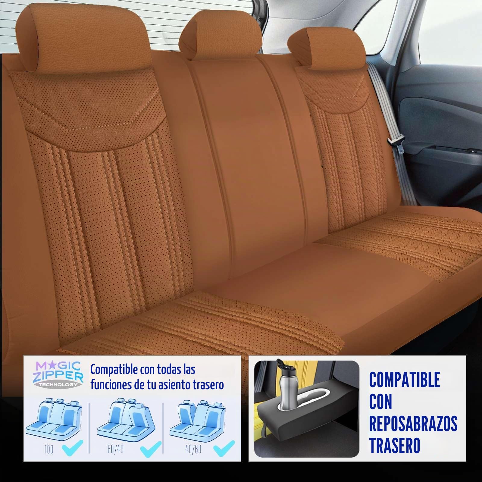Fundas de asiento universales para coche y SUV – Funda de asiento delantera premium de cuero, terracota, compatible con bolsa de aire, funda protectora para coche, juego completo incl