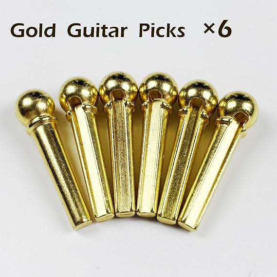 Guitar String Replacement Kit, 6 Golden Bridge Pins, 6 Antique Bronze Bridge Pins, 1 String Winder, 2 Metal Guitar Picks
