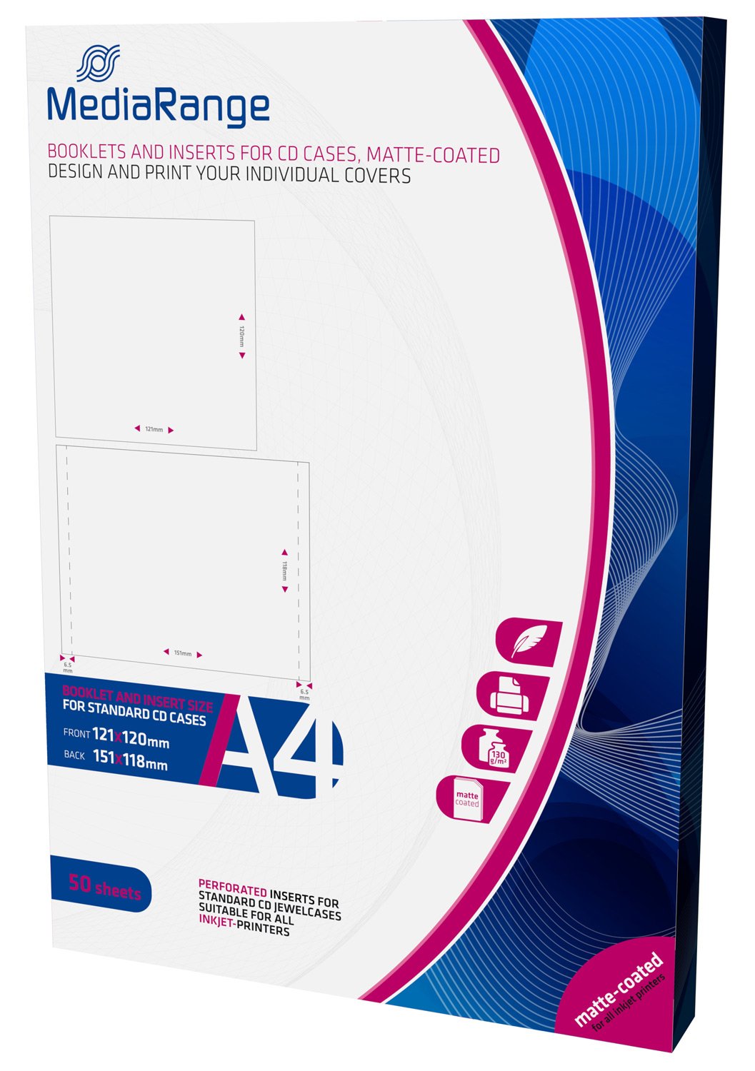MediaRange Einleger Vord/Hint CD-Jewelcases – Matt beschichtet – 50er Pack