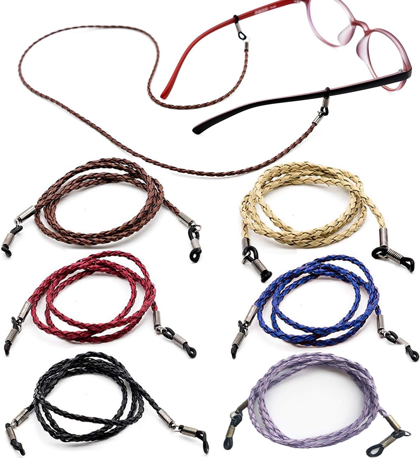 Kenkio 6 Pieces PU Leather Eyeglass Strap Eyeglass Chain Eyeglass Cords Retainer