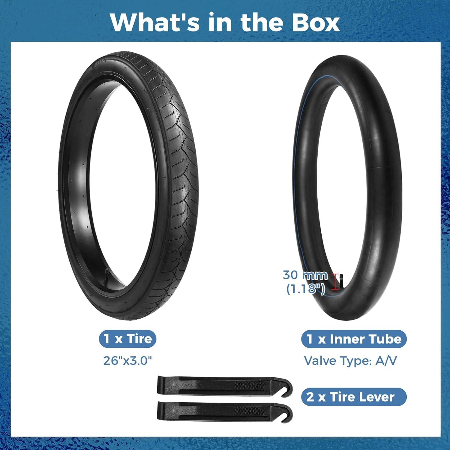 yeesport 26x3.0 Folding Fat Bike Tire with Inner Tube & Levers, 26 Inch Fat Tire Replacement for Mountain Bikes and Ebikes, Commuter Bicycle Tire for City Streets, Beach, Light Off-Road