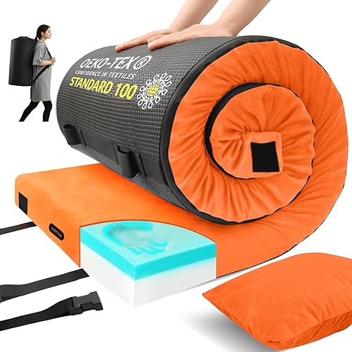 Miniatura 10 de Colchoneta de espuma viscoelástica para camping, colchón de piso grueso y cómodo para adultos con fondo impermeable y antideslizante, colchón