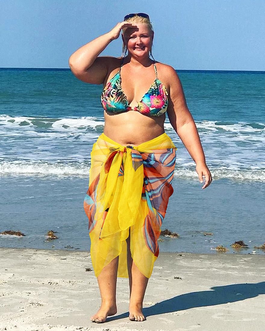 GERINLY Chiffon Thin Sarong Wrap: Geometrical Design Plus Size Beach Cover Up for Swimsuit Vacation Outfit Lightweight - Image 3