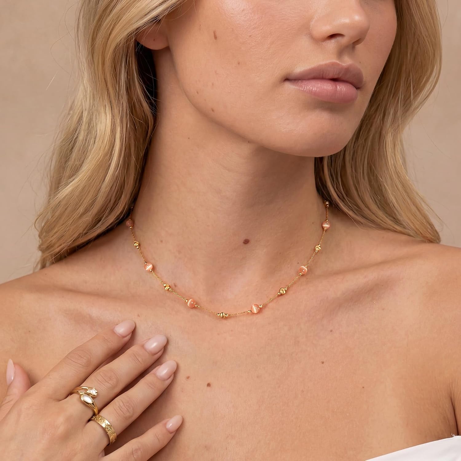 MYEARS Beaded Choker Necklaces for Women 14K Gold Plated Dainty Colorful Beads Charm Choker Summer Boho Western Minimalist Jewelry Gifts image 3