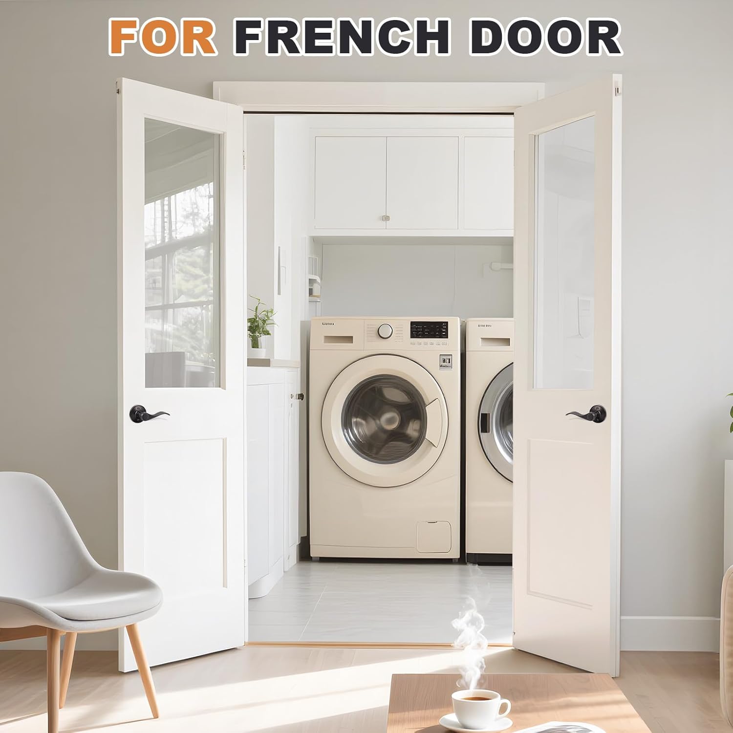 Probrico Dummy Door Handles Four Pairs, Oil Rubbed Bronze Interior Dummy Door Lever for Hallway Closet, No-Turning Reversible Door Lever Wave Style