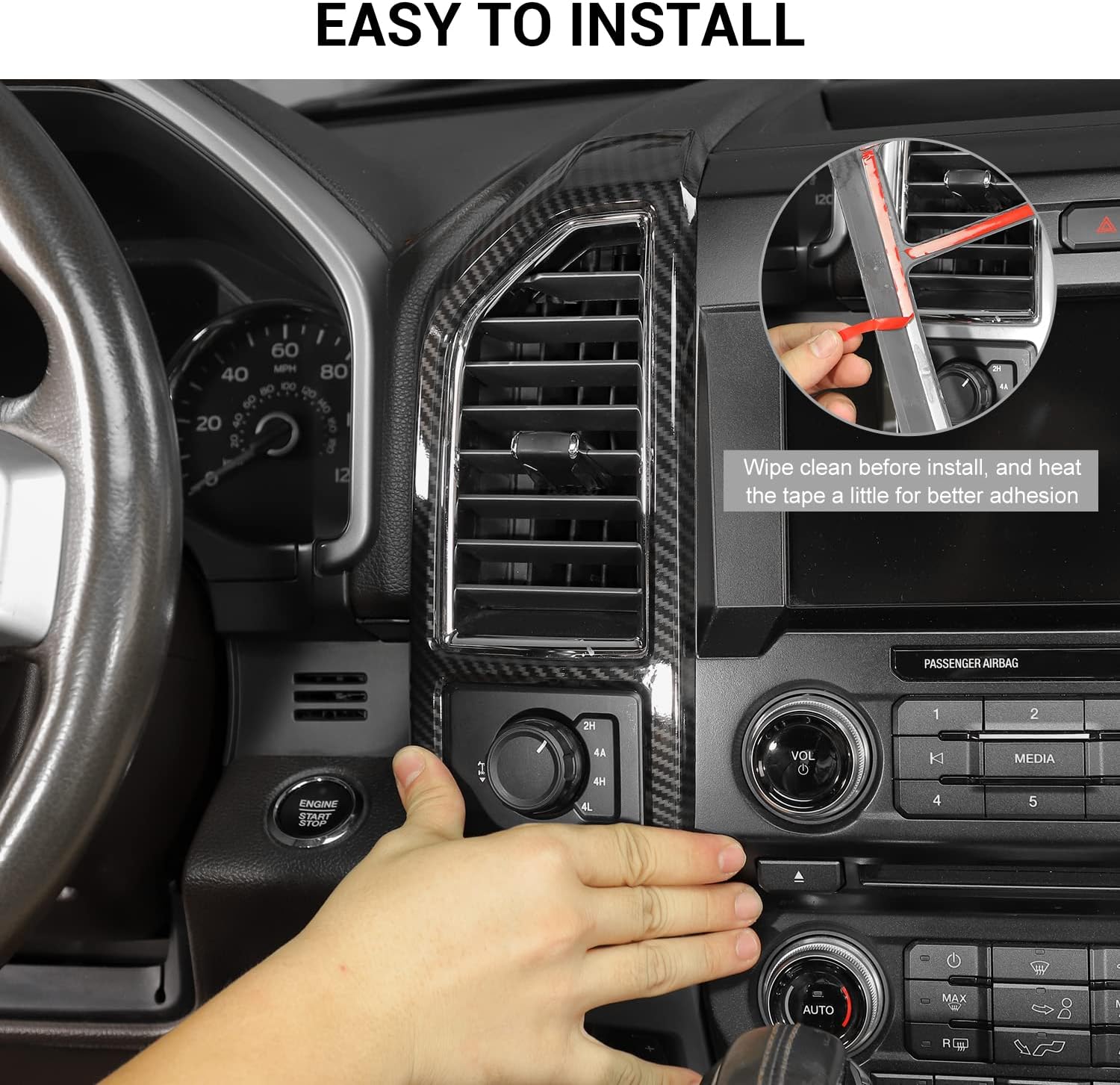 Jimen Compatible with Ford F150 2015-2020, 5PCS Central Console AC Air Conditioning Vent Panel Cover Trim (Carbon Fiber)
