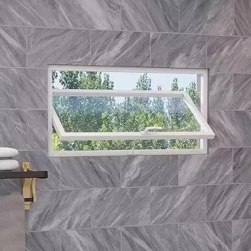 Metal Rotatable Window, House Window, Kitchen Ventilation Windows, Transparent Landscape Window, Flush Mount Tempered Glass Window,White,50100cm