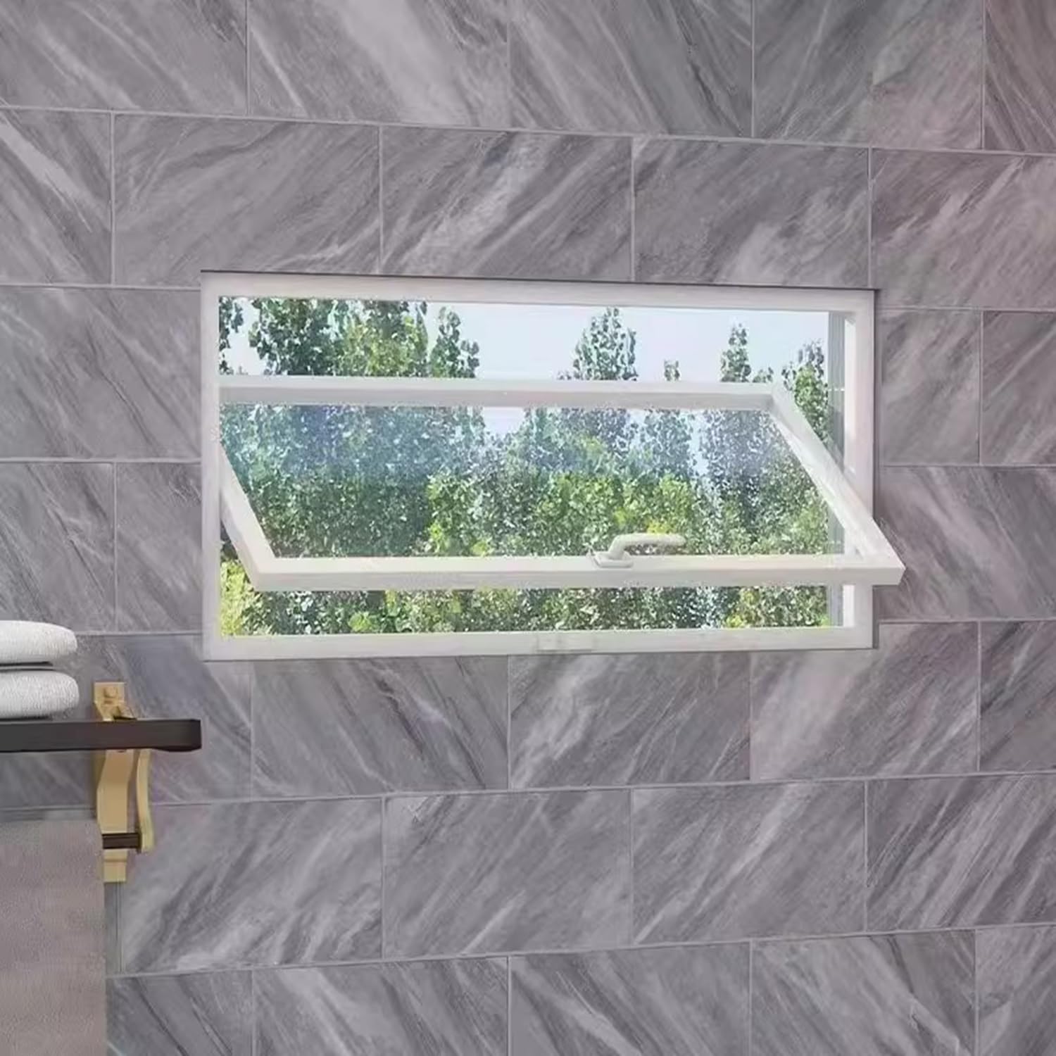 Ventanas Transparentes Giratorias de 360° con Manijas, Vidrio Templado de Montaje Empotrado, Ventana Doméstica con Cerradura para Baños, Garajes y Lofts,Blanca,40×60cm