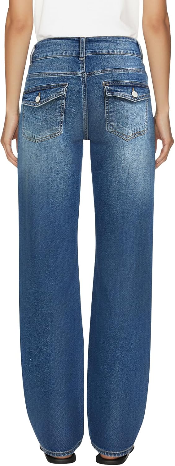 Wide Leg Jeans for Women Low Rise Straight Leg Jeans Baggy Flare Stretchy Denim Pants - Image 2