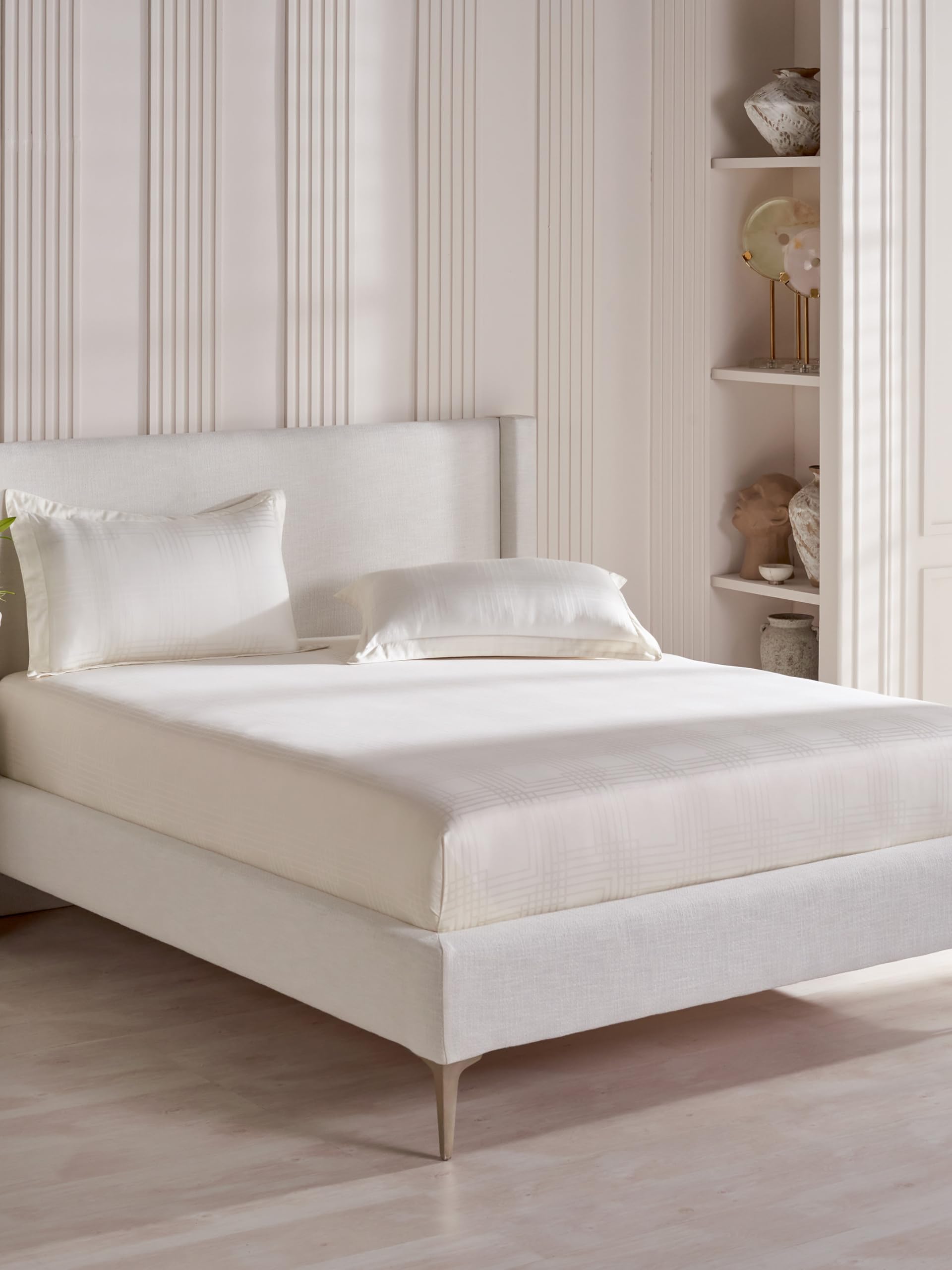 DDECOR Live beautiful Cotton King Bed Sheet Set Geometric 300 TC with 2 Pillow Covers - White-image-47