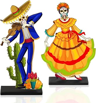 Day of the Dead Centerpieces, Wooden Dancing Couple Sugar Skull Signs
