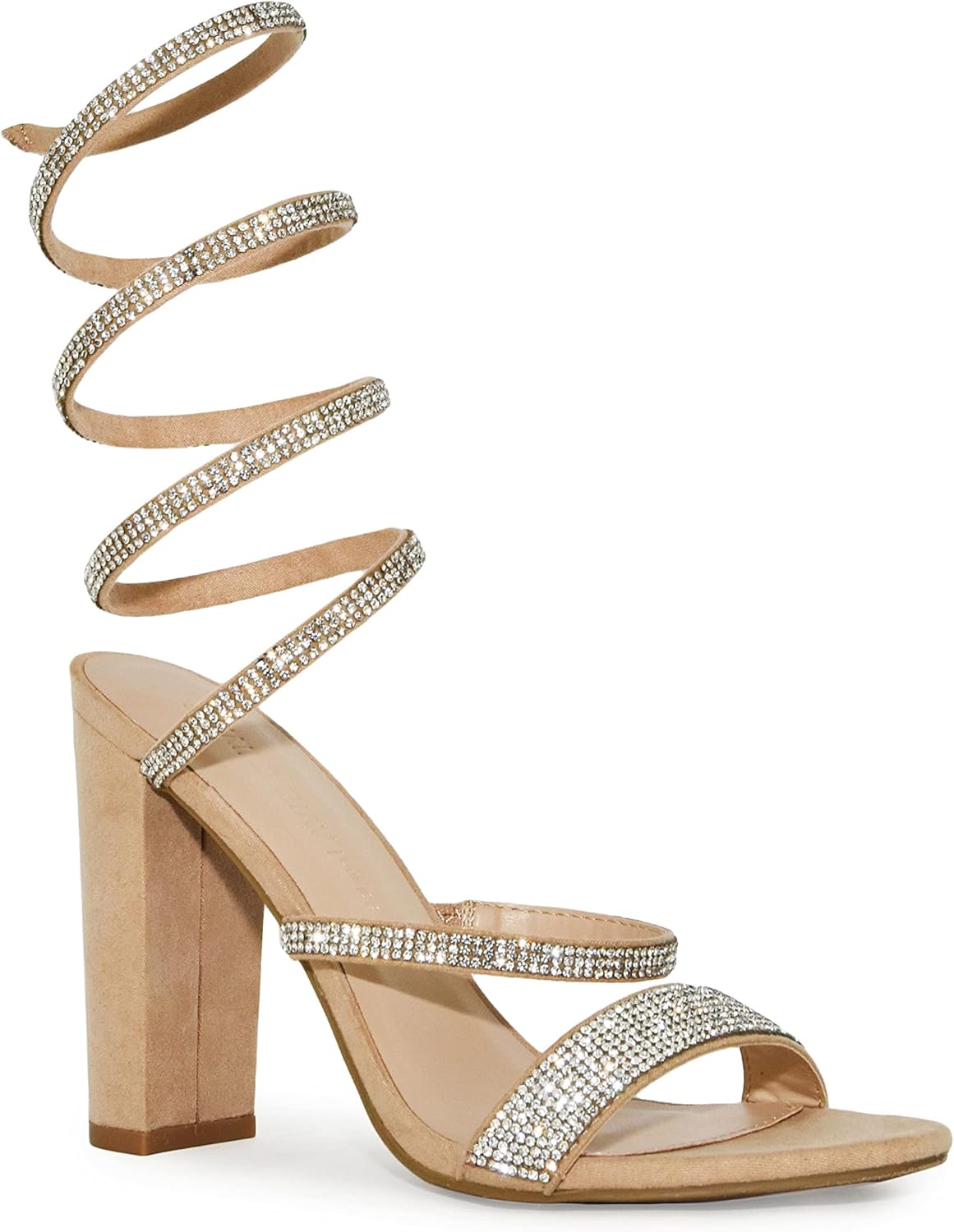 Wild diva women s formal rhinestone coil spiral ankle wrap strap high  chunky block heels morris-567
