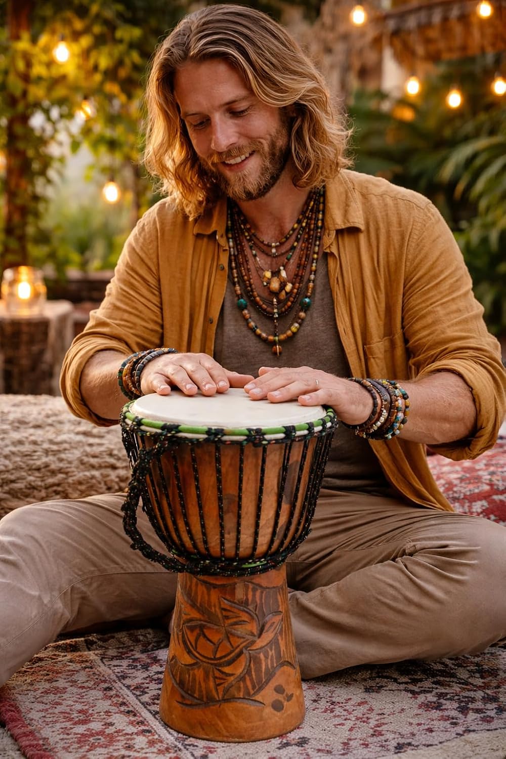 JIVE Djembe Drum African Bongo Congo Wood Drum Deep Carved Solid Mahogany Goat Skin Professional Quality 16" High (Turtle)