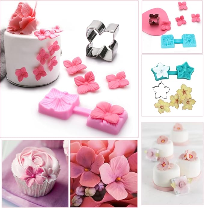 Molde de silicona para flores de fondant, 4 piezas miniatura 6