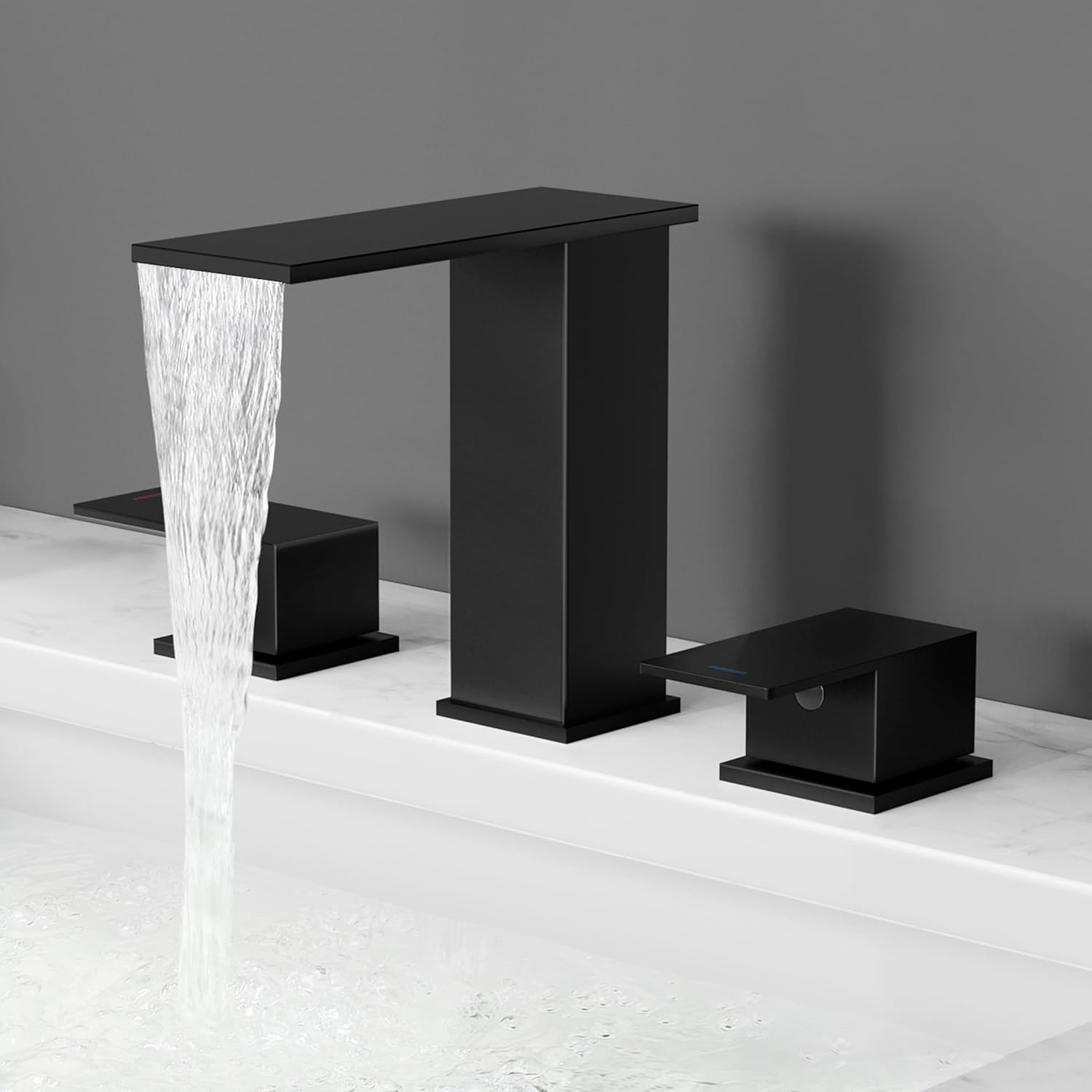 KES Bathroom Faucets 3 Hole, Waterfall Bathroom Sink Faucet, 8-Inch Vanity Faucet with cUPC ...
