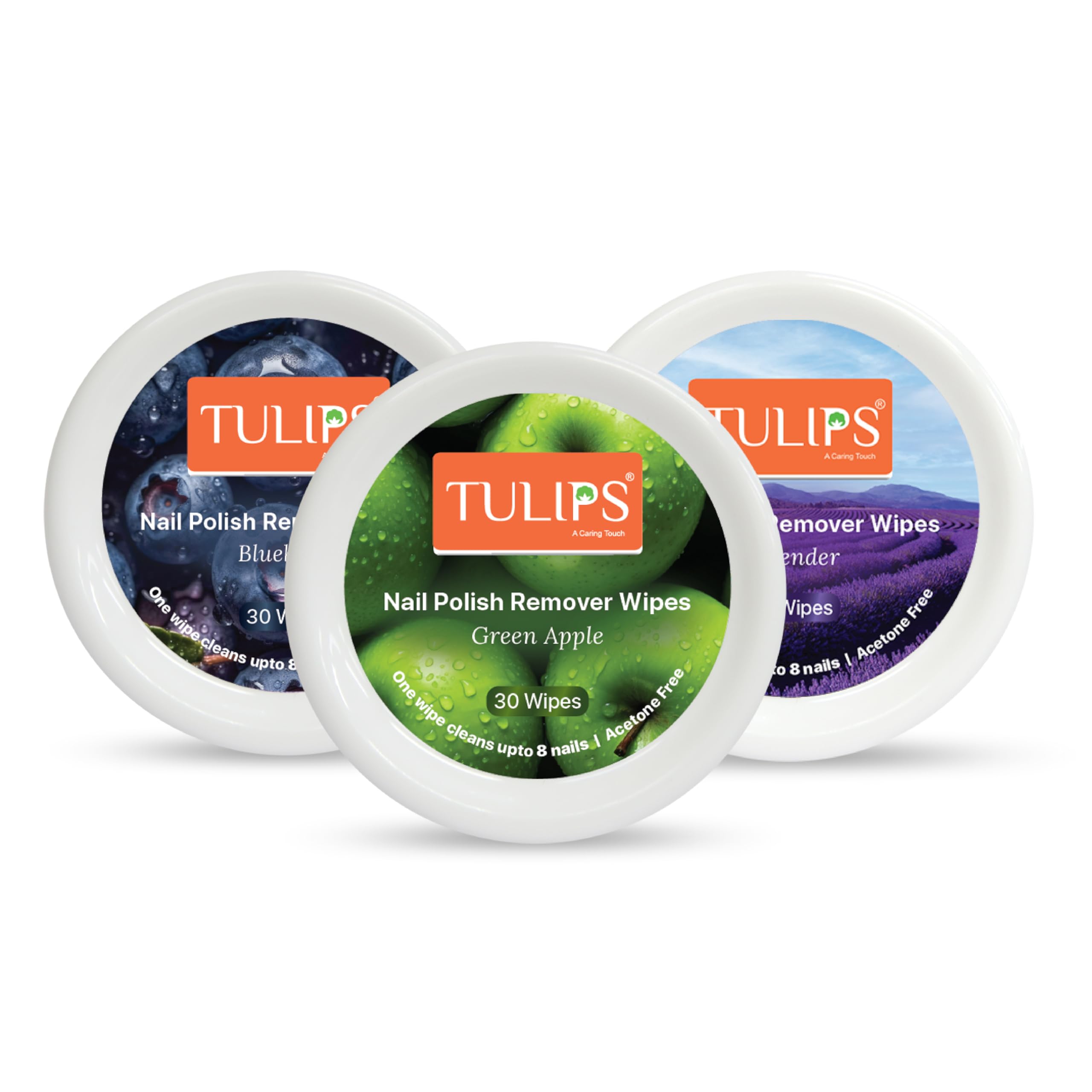 Tulips Nail Polish Remover Wipes, Acetone Free, Convenient Pre-Moistened (Green Apple, Blueberry & Lavender) (Pack of 3)-picture-29