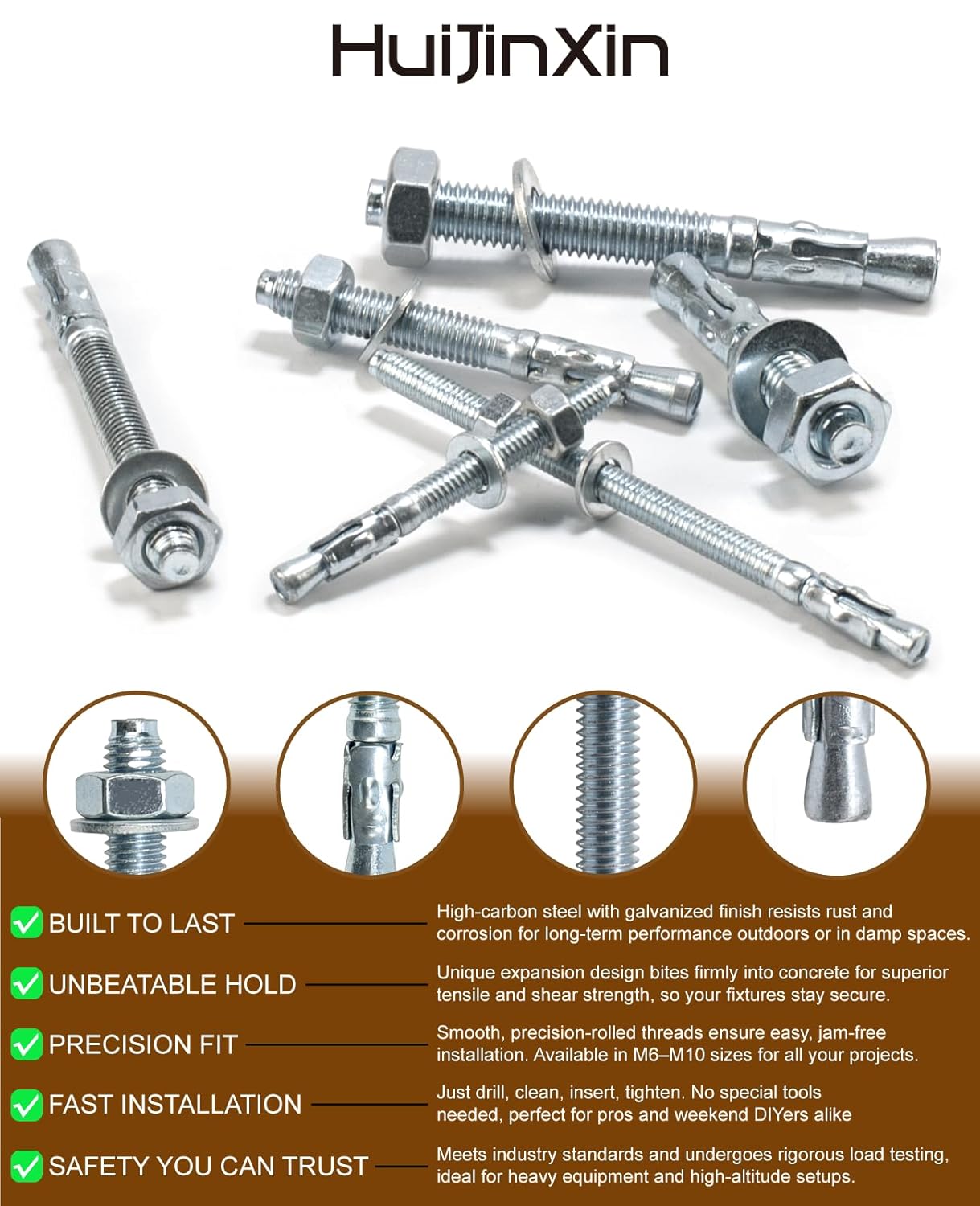 Pack of 18 Bolt Anchors M8, Concrete Anchor, Heavy Duty Anchor, Heavy Duty Dowels, M8 x 90 mm, Anchor Bolts for Railings, Concrete, Windows, Stone Machines, Beams, Anchor Bolts, Nuts Set