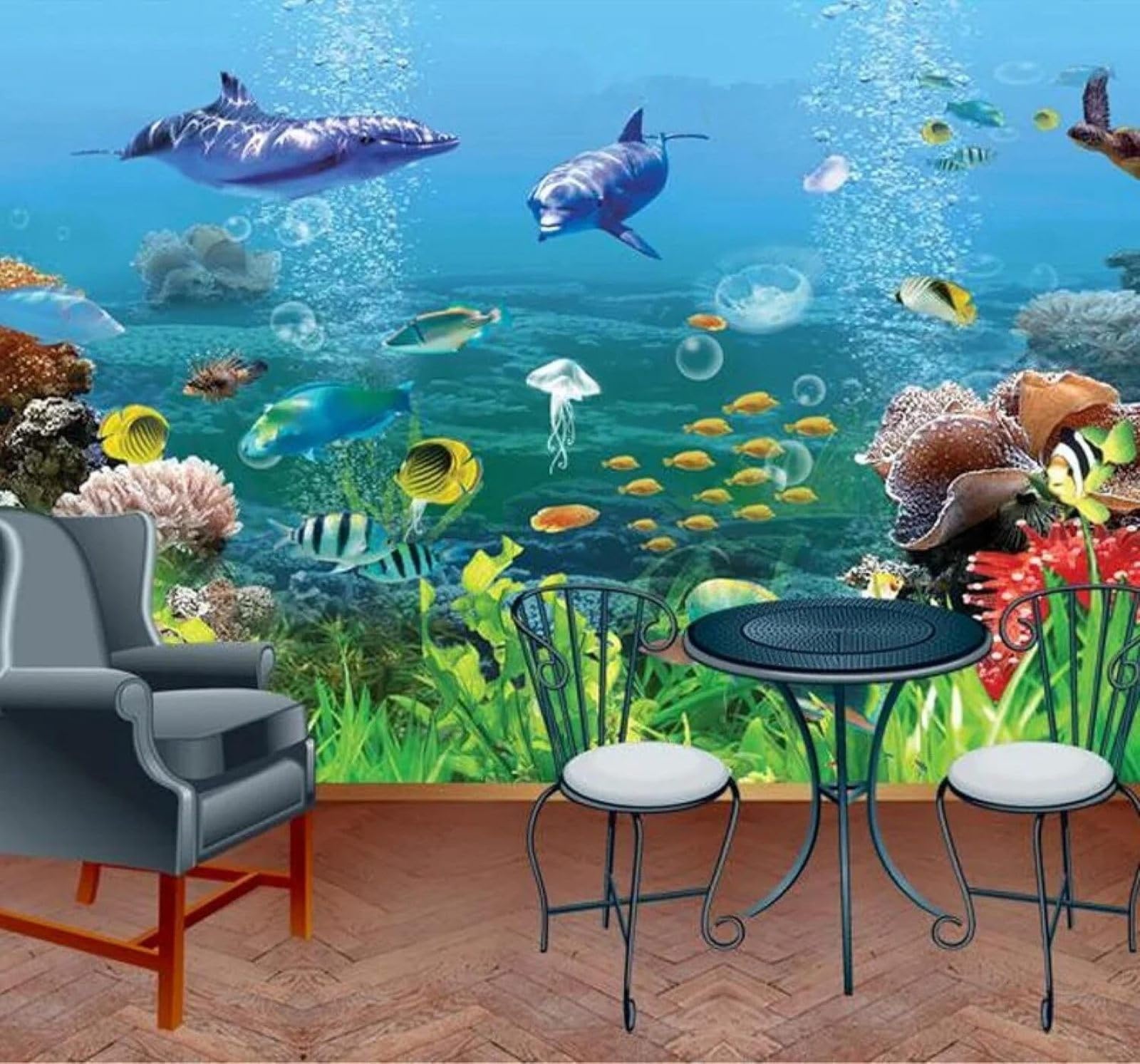 Xlming 430Cm×300Cm(B×H) Fresh Beautiful Blue Underwater World Scenery 3D Wallpaper Luxury Home Dining Decor Paste Sofa Living Room The Wall For Bedroom Mural-430Cm×300Cm