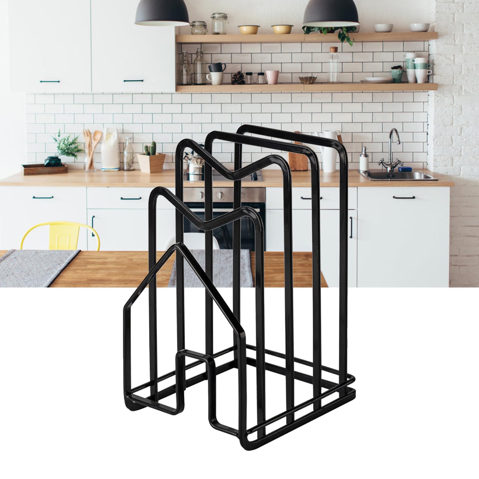 Organizador de tablas de cortar metálico para acabar con el desorden en tus armarios de cocina