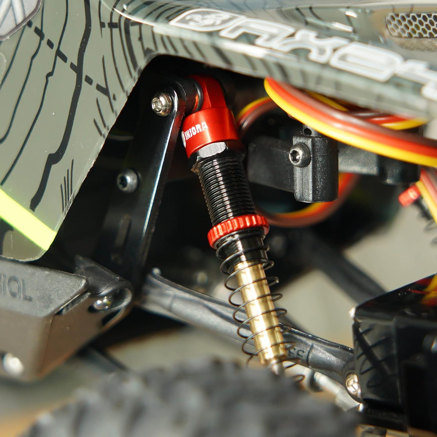 INJORA 51mm Shocks-Long Travel Threaded Double Barrel Damper for Axial AX24 SCX24 Upgrade 1/24 RC Crawler（Red）