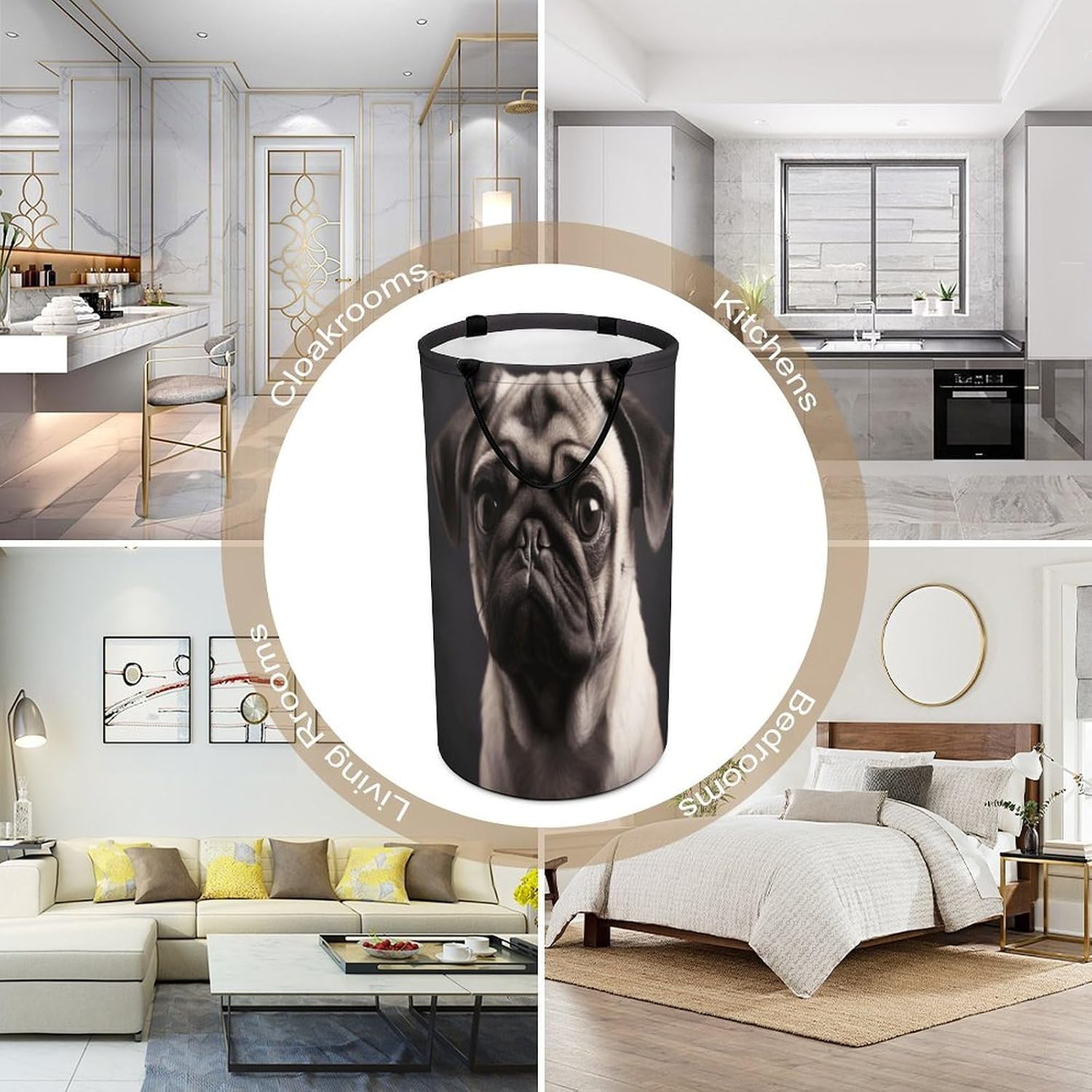 Pug Laundry Basket 86L Laundry Hamper | Collapsible Clothes Hamper with Reinforced Handles Waterproof Tall Foldable Dirty Clothes Basket for Hotel, Home, Closet