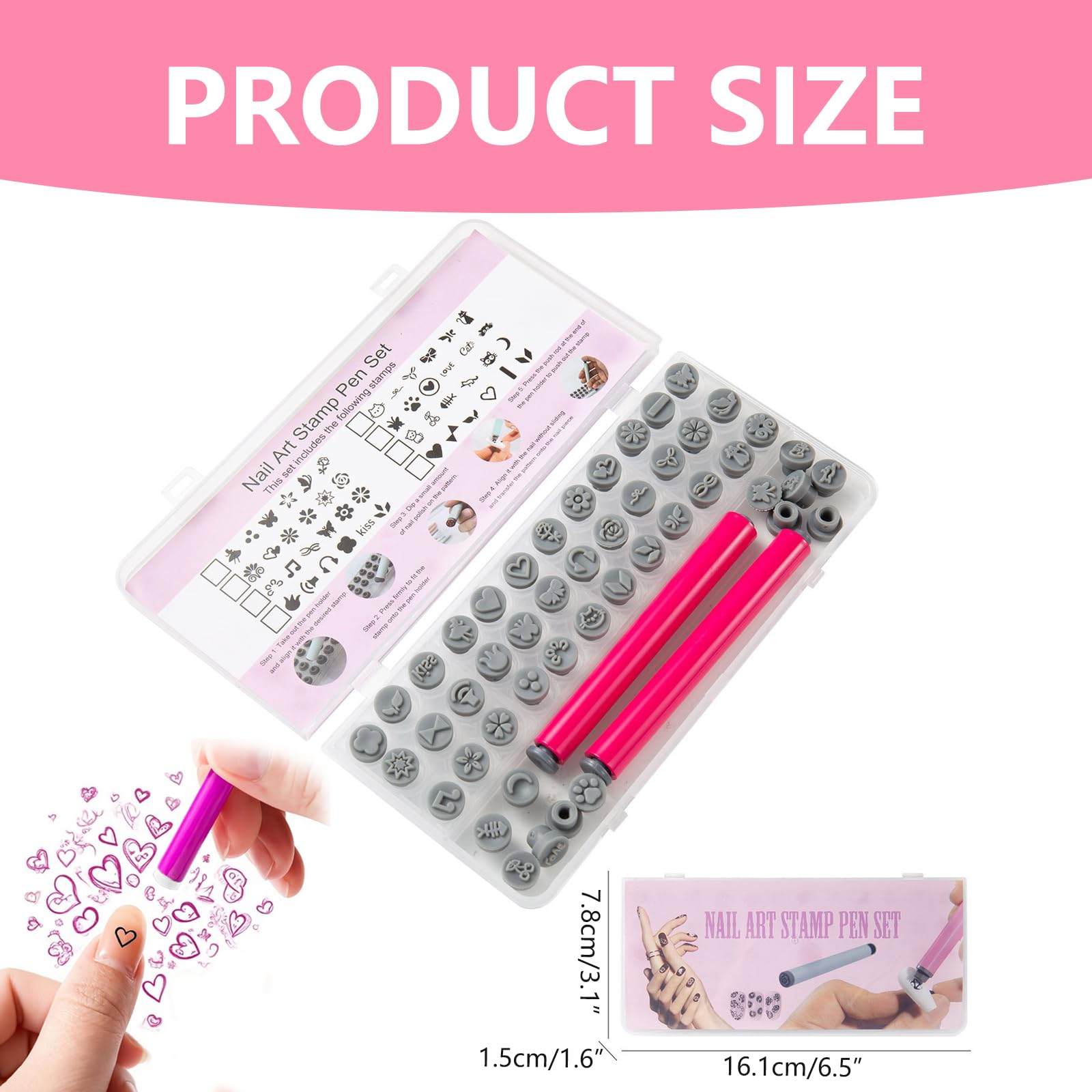 TIMPOGGIO DELLA OGGI 48PC Penne per francobolli per nail art diversi francobolli artistici con punta a penna silicone farfalla rosa kit di timbrai fai -da -te per donne